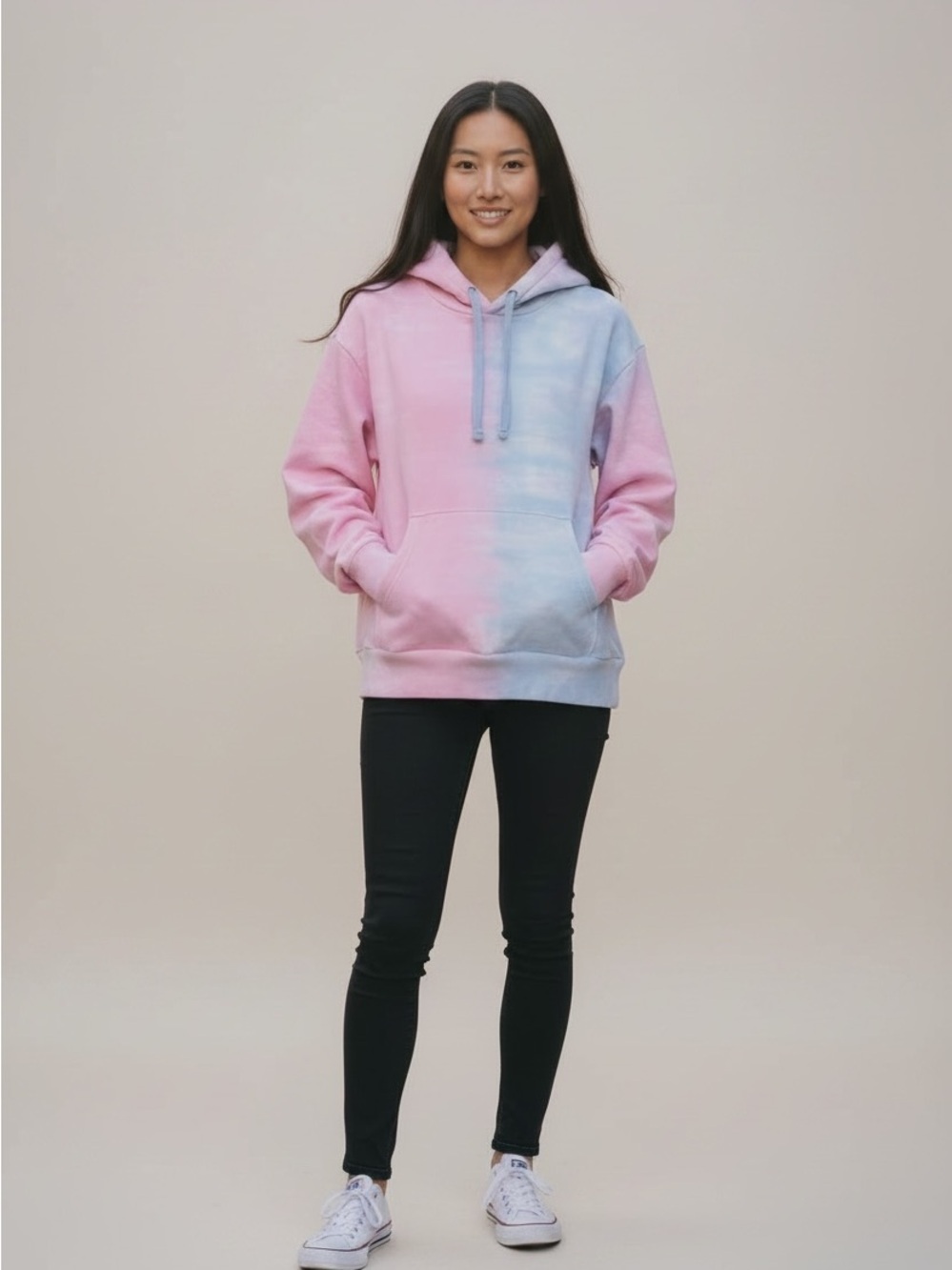 90 Degree By Reflex Pink and Light Blue Tie-Dye Hoodie